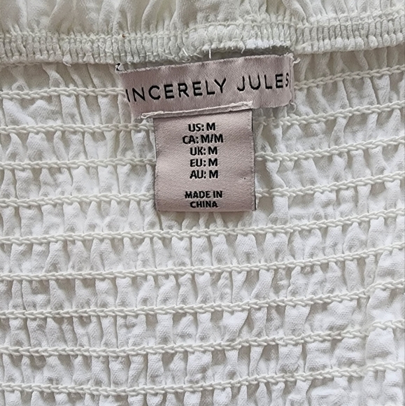 SINCERELY JULES WHITE SMOCKED RUFFLES CAP SLEEVES SEXY MINI DRESS MEDIUM - Picture 2 of 7